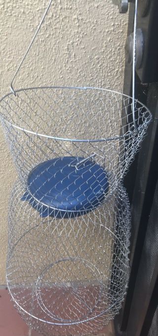Vintage Collapsible Metal Wire Mesh Live Fish Basket Fishing Net Cabin Lake Lid