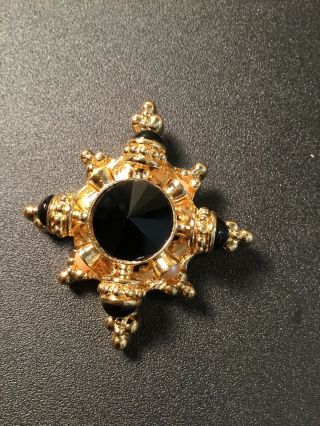 St John Vintage Gold & Black Ornate Pearls Brooch Pin Signed Sj