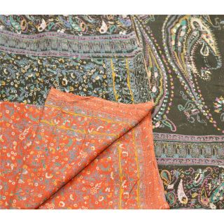 Tcw Vintage 100 Pure Cotton Saree Orange Printed Sari Craft Decor Fabric