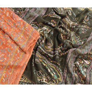 Tcw Vintage 100 Pure Cotton Saree Orange Printed Sari Craft Decor Fabric 3