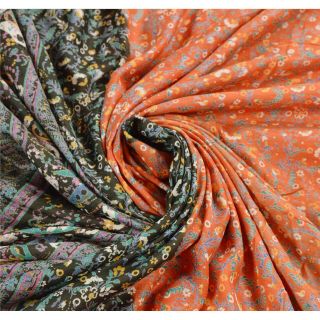 Tcw Vintage 100 Pure Cotton Saree Orange Printed Sari Craft Decor Fabric 5