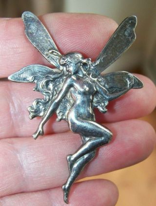 Vintage Jewellery Art Nouveau Silver Winged Fairy Brooch Shawl Pin