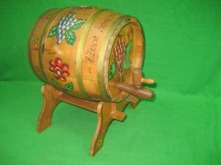 Vintage Wooden Wine Maker Barrel Home Décor Piece With Grapes Design Details
