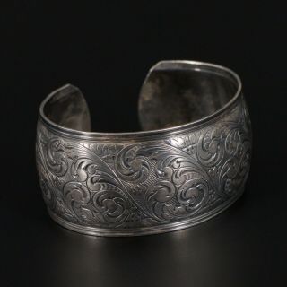 Vtg Sterling Silver Western Engraved Filigree 6.  5 " Statement Cuff Bracelet 42.  5g