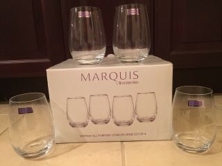 Marquis By Waterford Vintage Ultimate Stemless Wine Glasses Set 4 Crystal