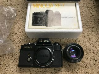 Vintage Minolta Xe - 7 Body,  Minolta 50mm Lens W/caps,  Oem Box