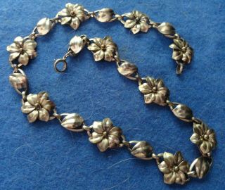 Vintage Art Deco 12k Rose &yellow Gold Filled On Sliver Chunky Flower Necklace