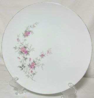 Vintage Bristol Fine China White With Pink Rose 10 1/2 " Plate Platter Japan