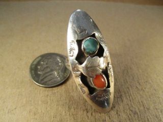 Vintage Sterling Silver & Turquoise/coral Ring,  Unsigned,  Size 9,  7.  7g