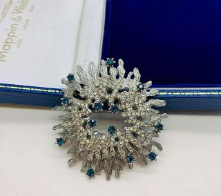 Vintage Signed A&s (attwood & Sawyer) Clear/sapphire Blue Stone Brooch/pin
