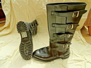 Vintage Retro Style Leather Motorcycle Boots Size 9 16 " Length V.  G.  C