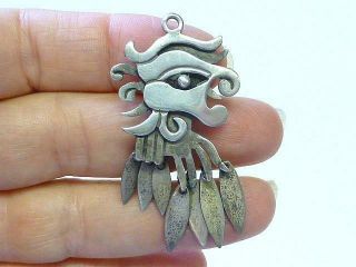 Vintage Miguel Aztec Bird Dragon Dangles Mexico Sterling Silver Pendant Necklace