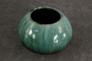 Vintage Art Blue Mountain Pottery Green Drip Redware Cupped Vase Bowl 2.  75 "