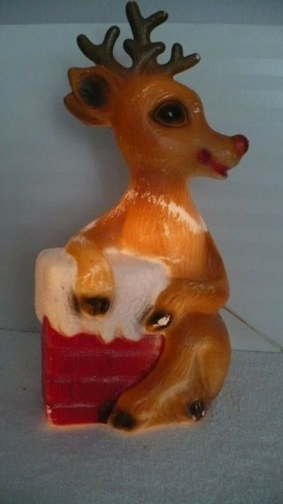 Vtg.  Lighted,  1960s Poloron Christmas,  Rudolph The Red - Nosed Reindeer Blow Mold