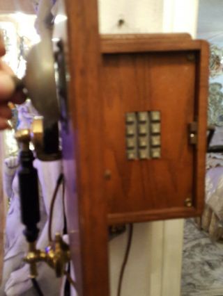 Vintage Oak Wood Wall Pushbutton Telephone