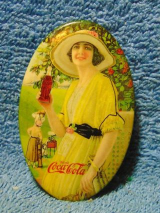 Vintage Advertising Mirror,  Coca Cola,  Oval Shape,  2 3/4 " Long,  1 3/4 " Wide,