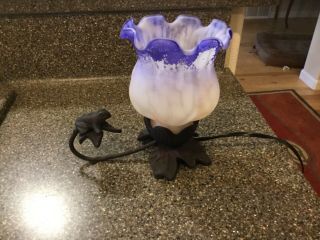 Vintage Flower Lamp Lily Pad W/frog Hand Blown Glass Flower 6”