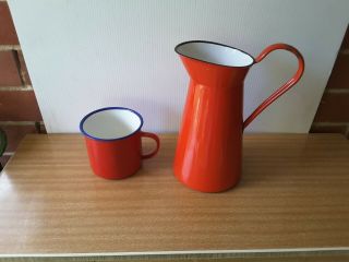 Vintage Kitchen Enamel Ware Cup Urn Jug Red