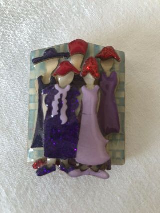 Vintage Lucinda Pin Brooch Red Hat Society High Fashion Five Women Red Purple