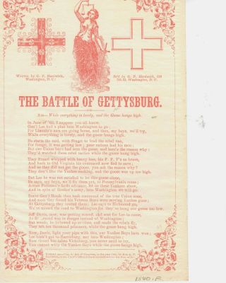Civil War The Battle Of Gettysburg - Song Broadside