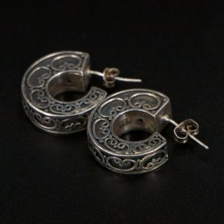 Vtg Sterling Silver - Bali Suarti Filigree Overlay Modern J Hoop Earrings - 10g