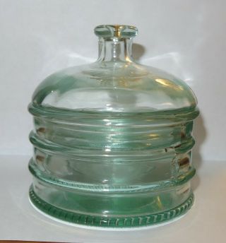 Unique Vintage Green Tint Glass Jar With Lid Vanity Apothecary Candy