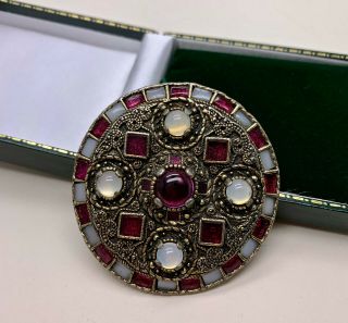 Vintage Jewellery Signed Miracle Moonstone/mosaic Scottish Brooch/pin (pouch)