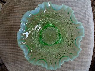 Vintage Jefferson Wheel Green Opalescent Footed Bowl Circa 1905