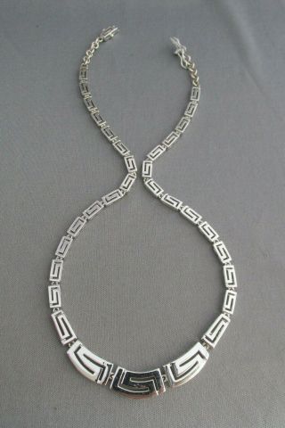 Vintage Ati Sterling Graduating Greek Key Collar Necklace
