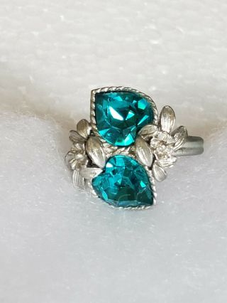 Estate Vintage Sarah Coventry Love Story Ring Adjustable Size Blue Stone
