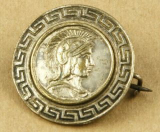 Greece Goddess Athena Vintage Pin Brooch Meander