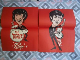 Three Vintage 1964 Beatles Drawing Posters.  George/ringo/paul