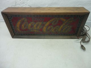 Vintage Lighted Coca - Cola Faux Stained Glass Style Sign 2