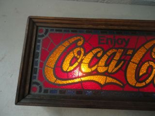 Vintage Lighted Coca - Cola Faux Stained Glass Style Sign 3