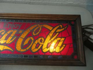 Vintage Lighted Coca - Cola Faux Stained Glass Style Sign 4