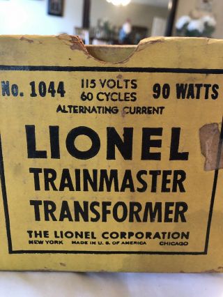 Vintage Lionel Trainmaster Transformer No.  1044 90 Watts 115 Volts 60 Cycles 4