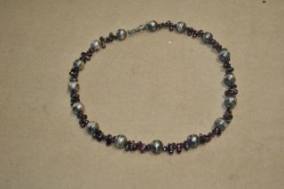 Vintage Garnet And Sterling Silver Bead Necklace