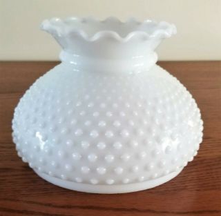 Vintage White Milk Glass Hobnail Hurricane Lamp Shade 7 " Fitter Ruffled Top Rim