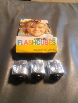 Sylvania Blue Dot Flash Cubes Vintage Pack Of 3 Cubes = 12 Flashes