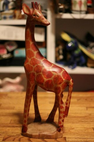 Vintage Hand Carved Wooden Giraffe Idol Made In A Small Tribe In Kenya Africa