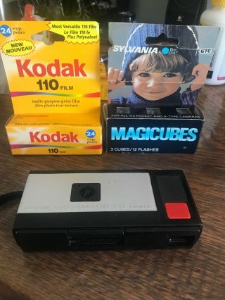 Kodak Instamatic 20 Pocket 110 Film Camera With Extra Film And Flash Cubes.