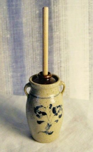 Vintage Dollhouse Jane Graber Stoneware Butter Churn With Paddle,  Floral Design