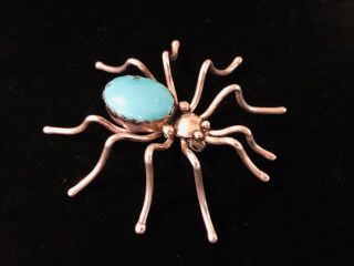 Vintage Sterling Silver Turquoise Spider Pin Brooch 925