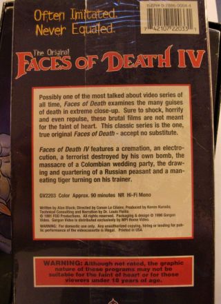 Vintage Faces of Death VHS Movies Gorgon Video 1,  2,  3,  4 & 5 Box Set 6