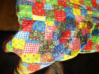 Vintage Patchwork Calico Cheater Quilt Fabric Yardage Primary Colors 2.  5 x 90 w 4