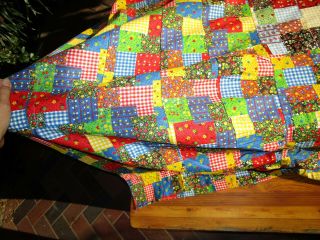 Vintage Patchwork Calico Cheater Quilt Fabric Yardage Primary Colors 2.  5 x 90 w 5