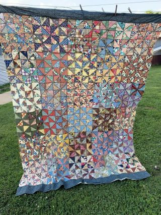 Vintage Hand Pieced Pinwheel Pattern Quilt Top