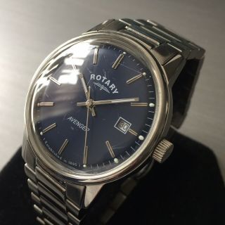 Mens Rotary Dress Watch Avenger Navy Blue Steel Vintage Gs02874 Mid Size