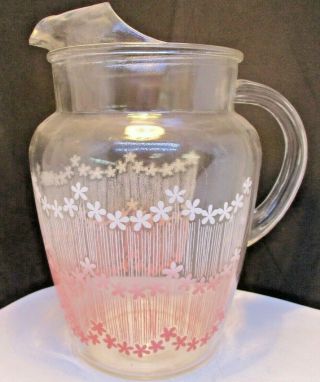 Depression Glass Pitcher Pink And White Flowers Vintage