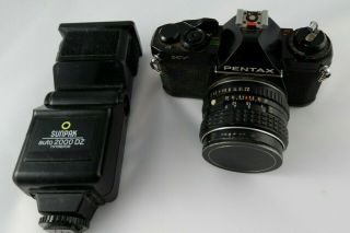 Pentax Mv Camera W/ Lens & Sunpak Auto 2000 Thyristor
